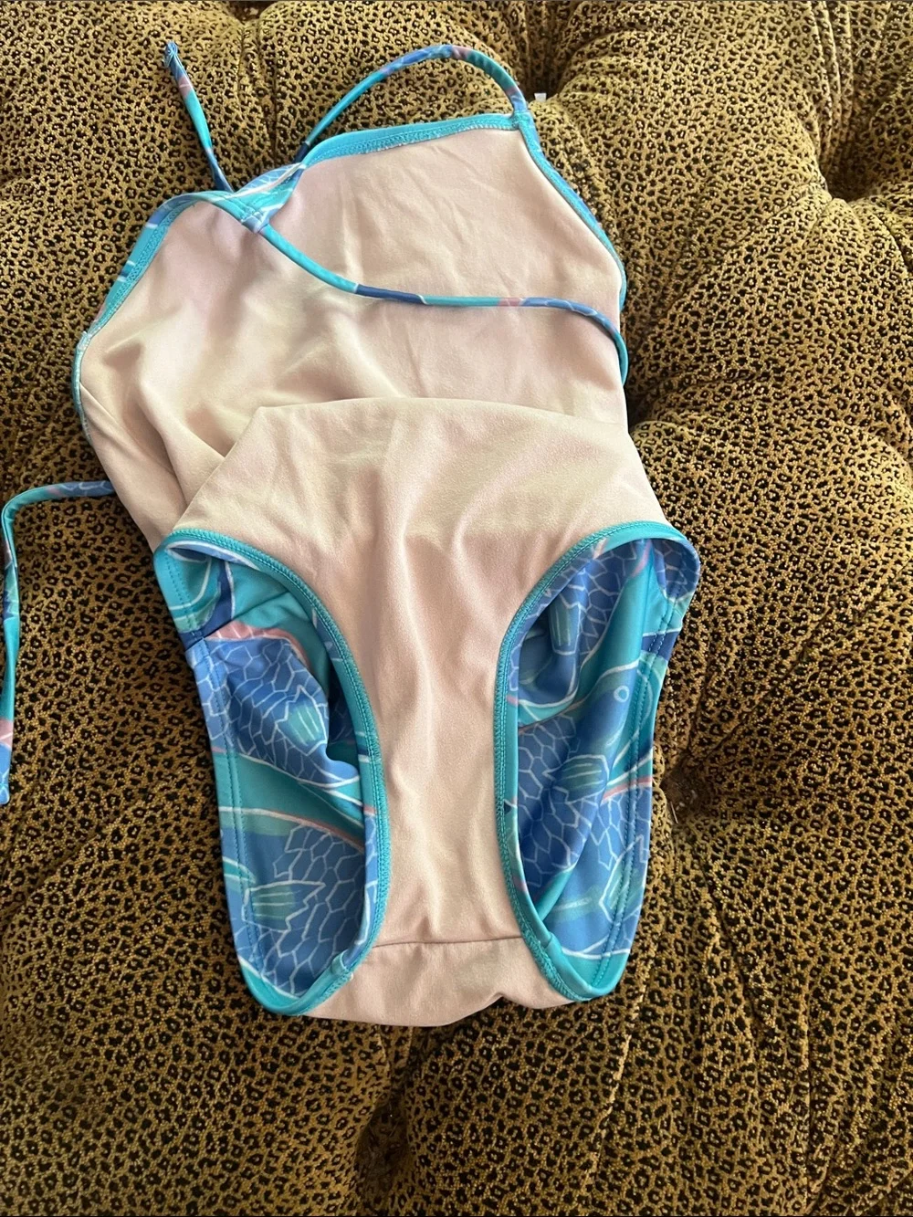 Tea Collection Teal and Blue Fish-Print One-Piece Swimsuit size 10